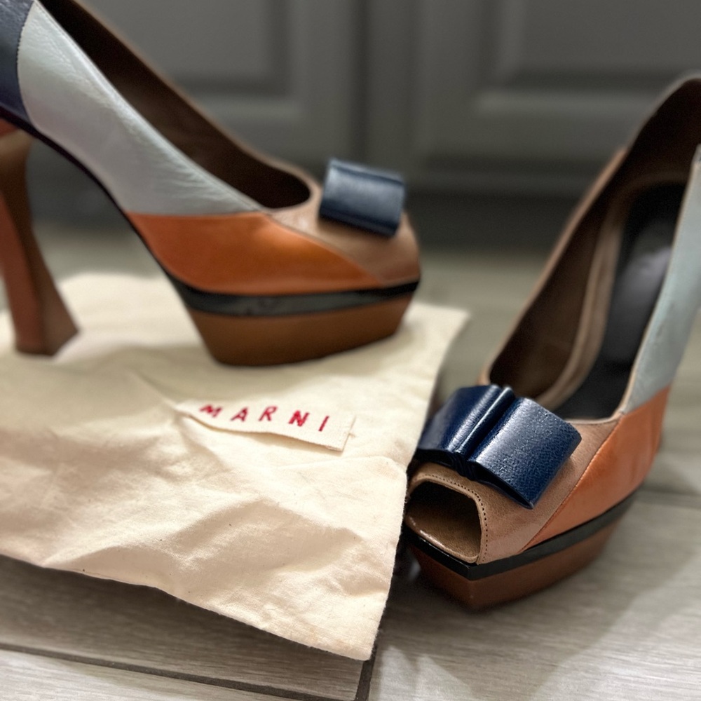 Marni Blue and Brown Stiletto Heels with Platform Sole